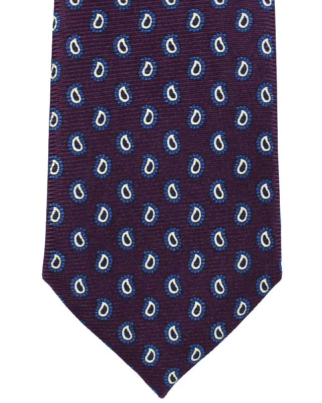 Men's tie for a winter corporate look-Ermenegildo Zegna Tie Maroon Navy Paisley Narrow Cut SALE