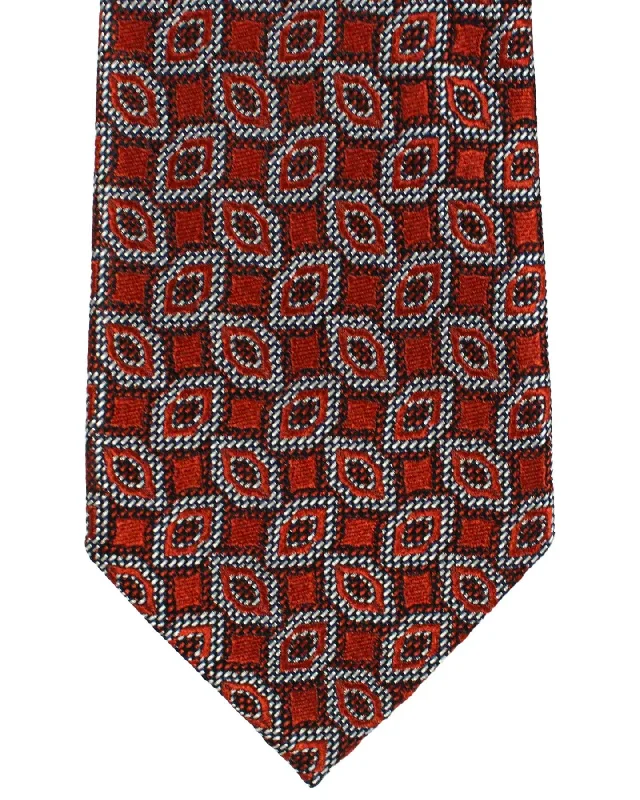 Men's tie for an elegant birthday celebration-Zegna Tie Rust Brown Geometric Narrow Cut FINAL SALE