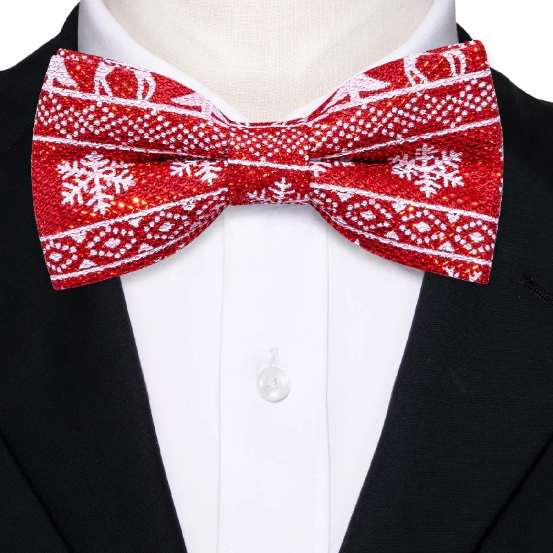 Unique men's tie for anniversary parties-Fashion Red White Christmas Silk Pre-tied Bow Tie