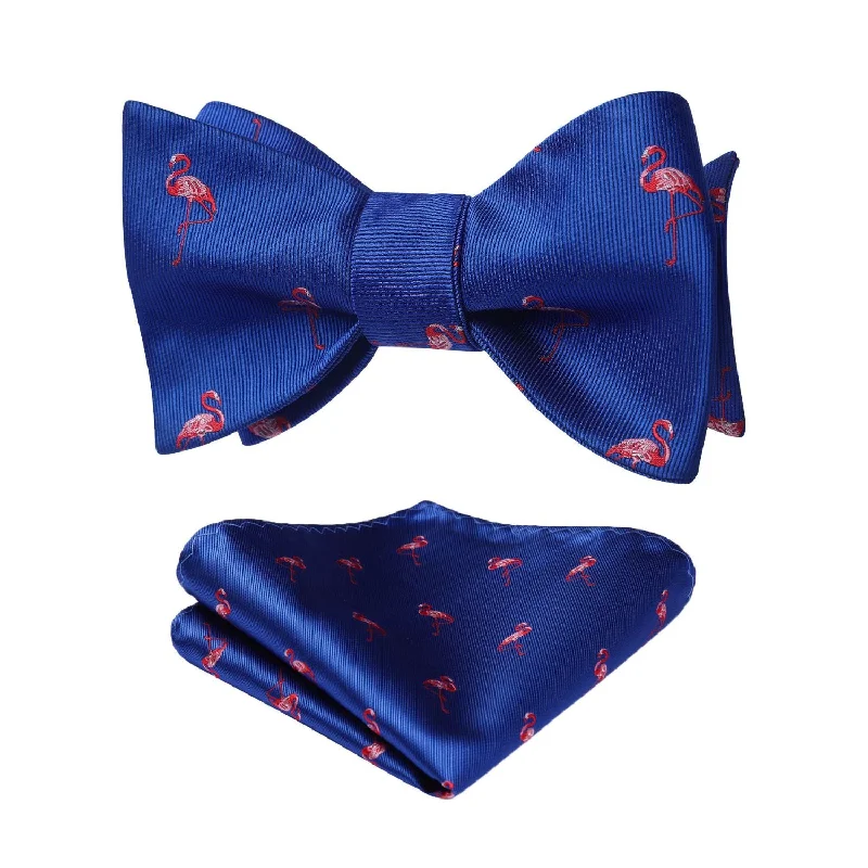 Best men's silk tie for formal business meetings-Flamingo Bow Tie & Pocket Square - BLUE/RED