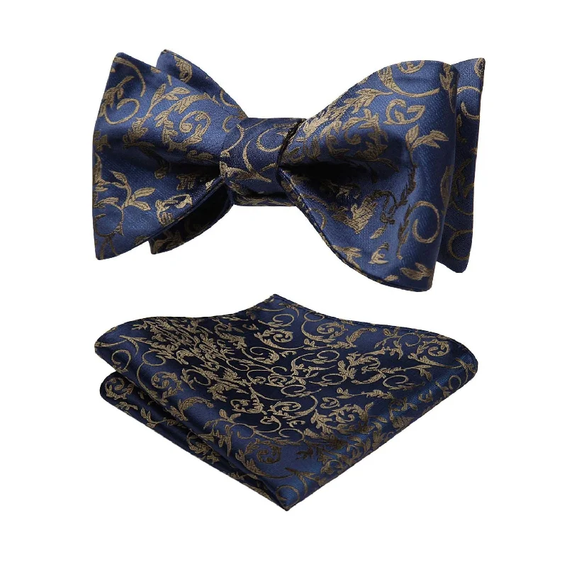 Classic men's tie with fine pinstripes-Floral Bow Tie & Pocket Square - A-B NAVY BLUE