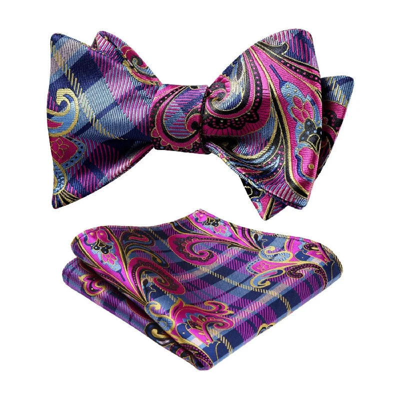 Men's tie with modern patterns for high-end events-Floral Bow Tie & Pocket Square - A-B PINK PAISLEY