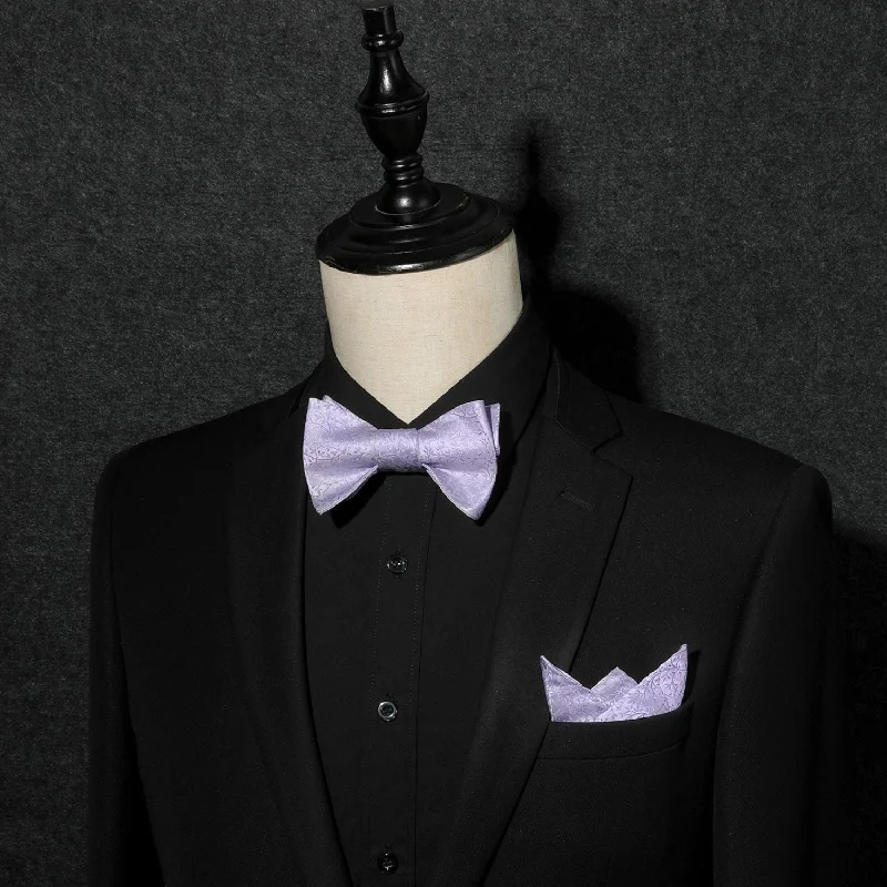 Men's tie for formal and elegant affairs-Floral Bow Tie & Pocket Square - A-LAVENDER