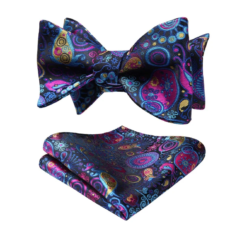 Men's tie with high-quality silk fabric-Floral Bow Tie & Pocket Square - A-PINK/BLUE