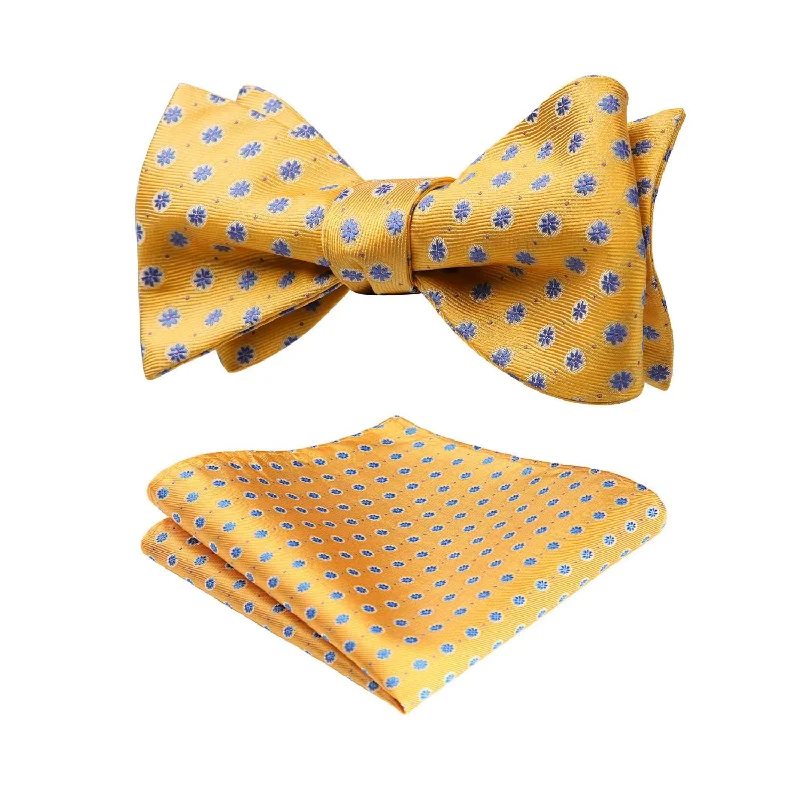 Affordable men's tie for everyday wear-Floral Bow Tie & Pocket Square - A-YELLOW/BLUE