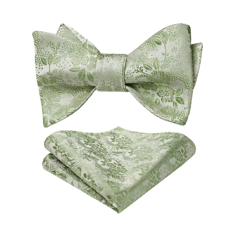 Designer men's tie for office wear-Floral Bow Tie & Pocket Square - B-05 SAGE GREEN