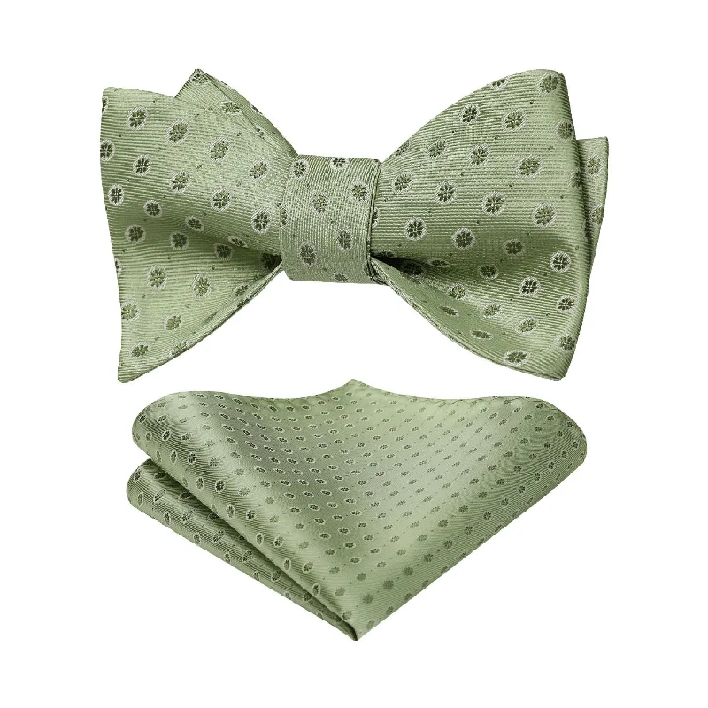 Men's silk tie with smooth texture for casual wear-Floral Bow Tie & Pocket Square - B-06 SAGE GREEN