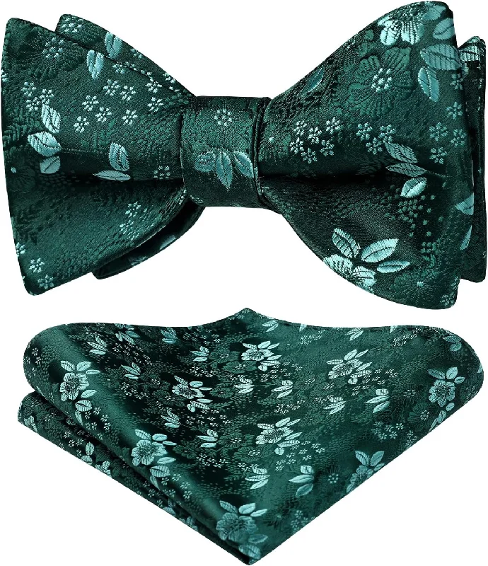 Men's silk tie with deep tones for weddings-Floral Bow Tie & Pocket Square - GREEN