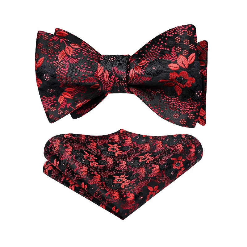 Stylish men's tie for business and social events-Floral Bow Tie & Pocket Square - RED