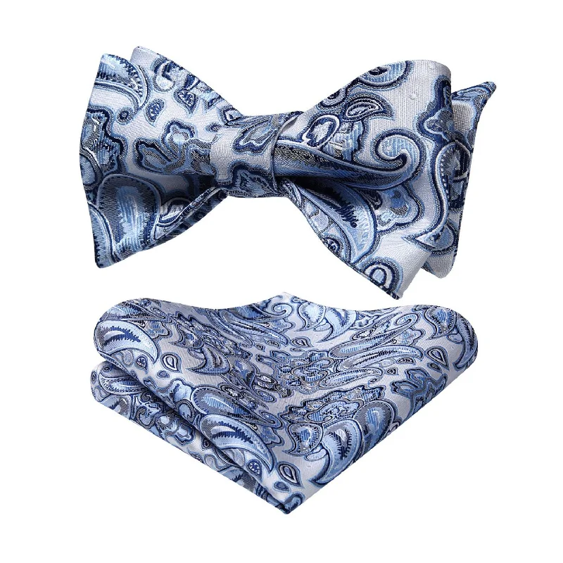 Best men's tie for wedding receptions-Floral Bow Tie & Pocket Square - WHITE/BLUE