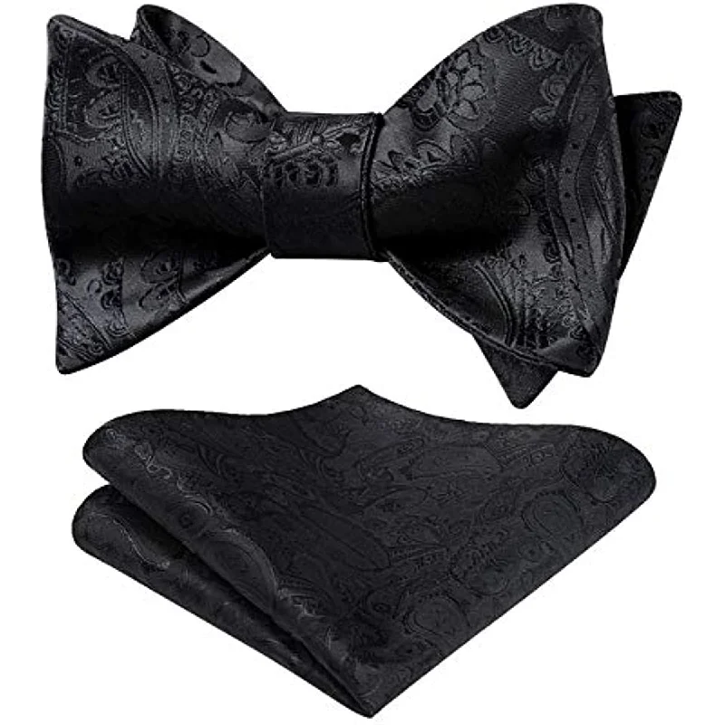 Elegant men's tie with intricate detailing for office wear-Floral Paisley Bow Tie & Pocket Square Sets - C-BLACK