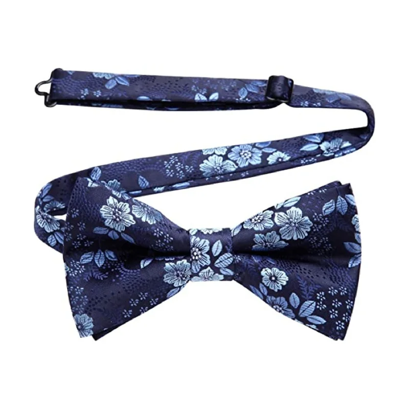 Men's silk tie with paisley design for special occasions-Floral Pre-Tied Bow Tie - FLORAL - BLUE