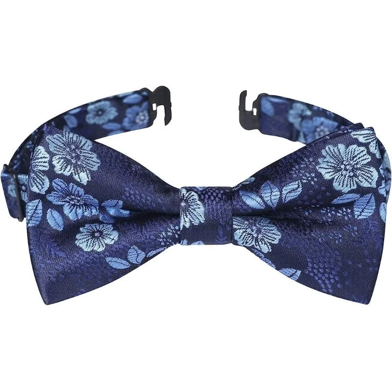 Men's tie with intricate woven patterns-Floral Pre-Tied Bow Tie for Boy - BLUE