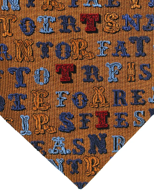 Designer men's tie with sharp stripes-Fornasetti Tie Brown Blue Logo Design - Wide Necktie