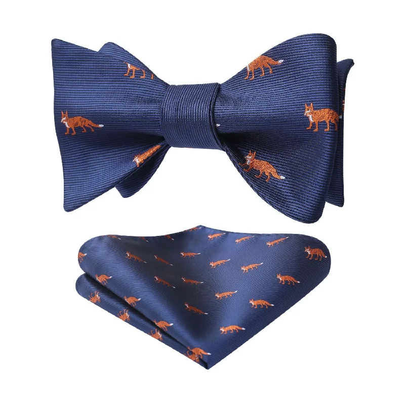 Classic men's tie with solid color palette-Fox Bow Tie & Pocket Square - BLUE