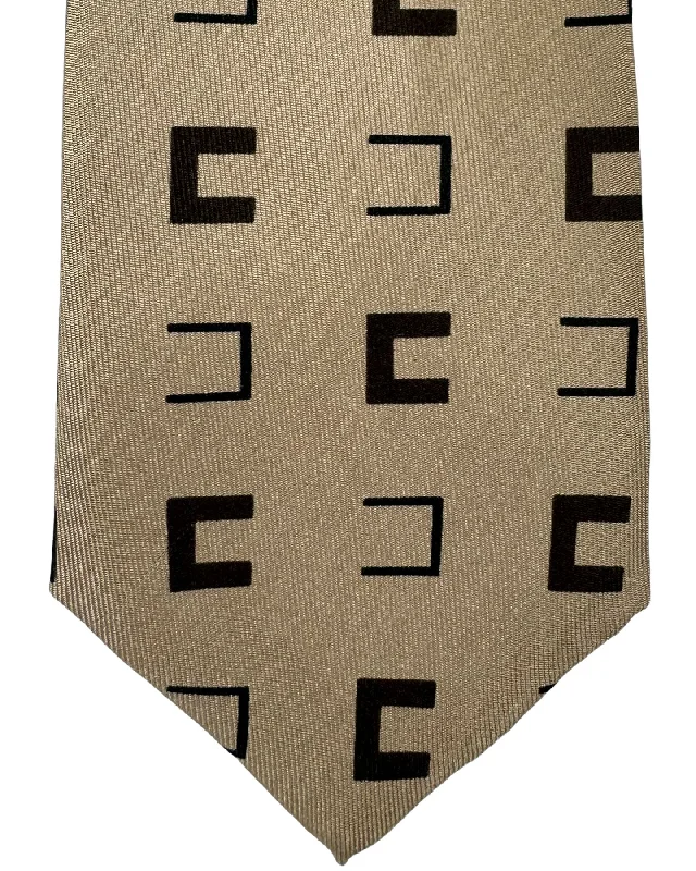 Men's tie with high-quality silk fabric-Gene Meyer Tie Brown Black Design - Hand Made in Italy