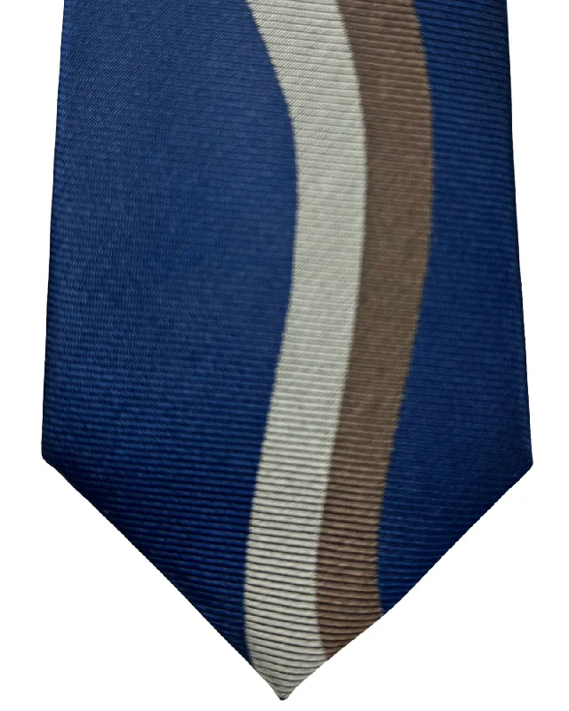 Designer men's tie with sharp stripes-Gene Meyer Tie Dark Blue Brown Swirl Design - Hand Made in Italy