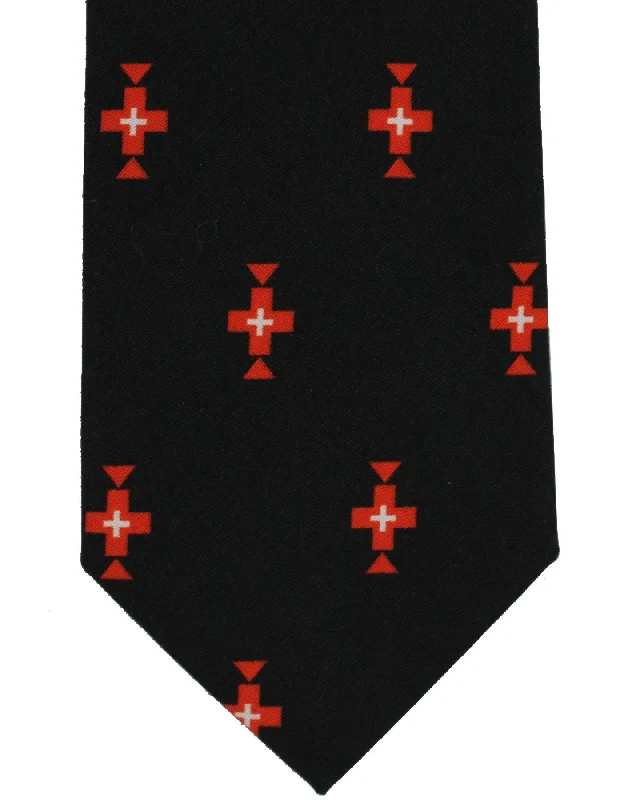 Classic men's tie with diamond pattern-Givenchy Tie Black Red Cross Design - Narrow Necktie