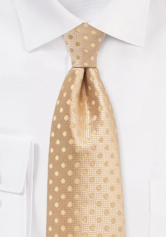 Men's tie with a luxurious velvet texture for special events-Golden Straw Polka Dot Necktie