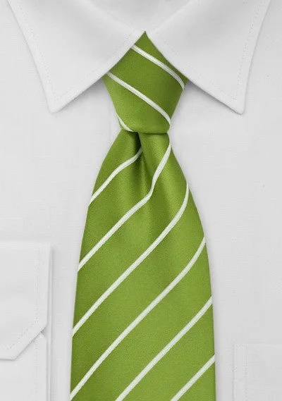 Trendy men's tie with fine stripes-Grass Green and White Narrow Striped Necktie