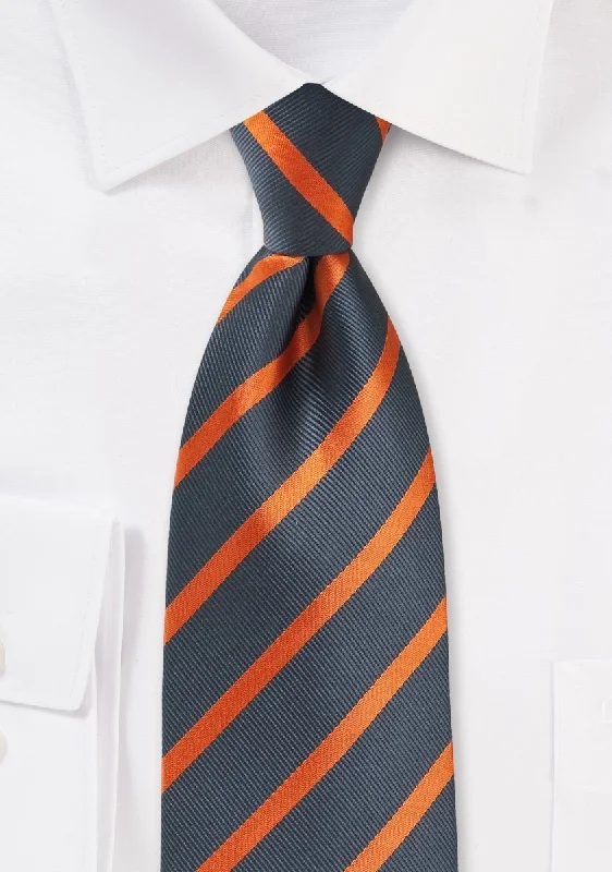 Best necktie for a formal office gathering-Gray and Orange Repp&Regimental Striped Necktie