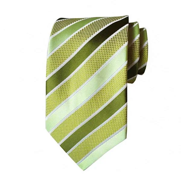 Men's tie with bold herringbone pattern-Classy Men Green Striped Silk Tie