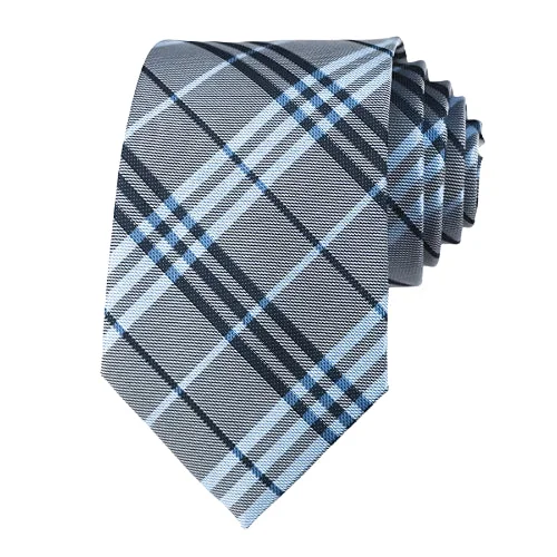 Stylish men's tie with dark shades-Classy Men Grey Plaid Silk Tie