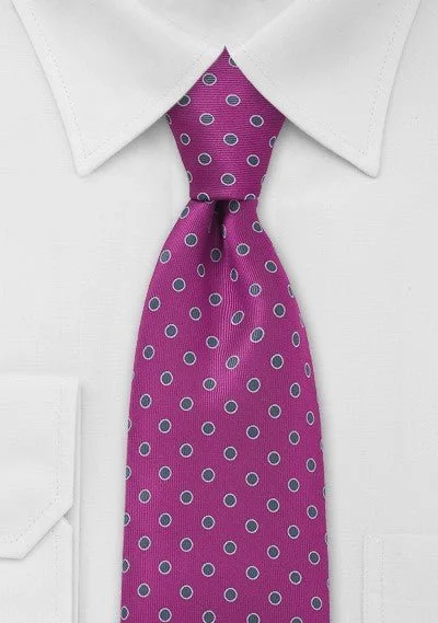 Classic men's tie with solid color palette-Hot Pink and Silver Polka Dot Necktie