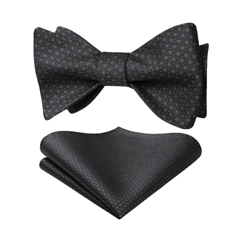 Classic men's tie with diamond texture-Houndstooth Bow Tie & Pocket Square - BLACK