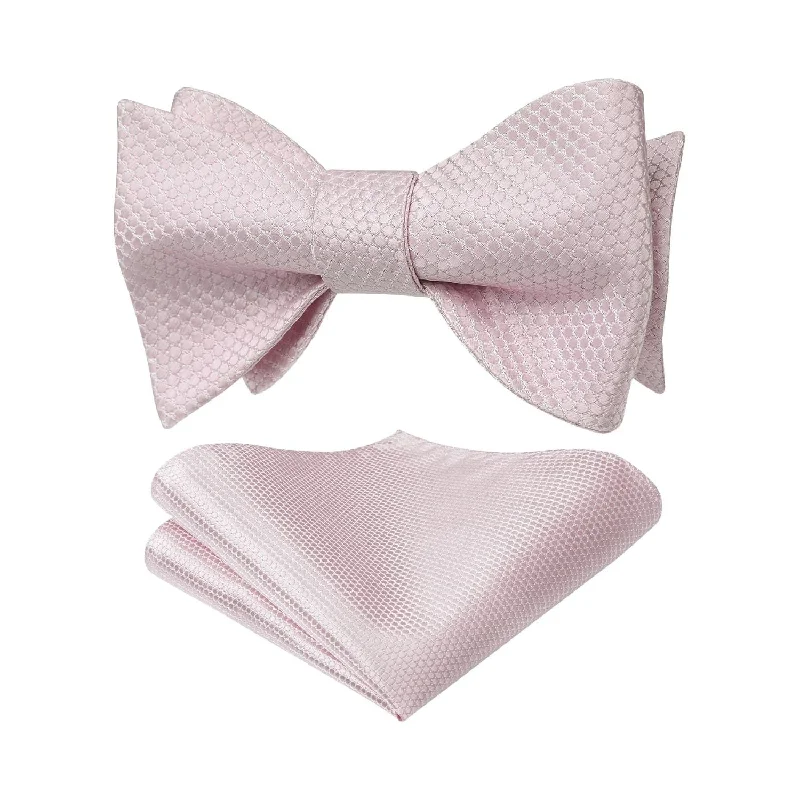 Men's tie for upscale dinner events-Houndstooth Bow Tie & Pocket Square - LIGHT PINK