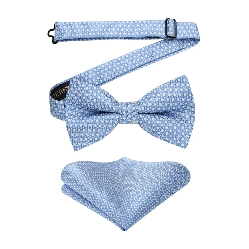 Men's silk tie with bold stripes-Houndstooth Pre-Tied Bow Tie - 01-BLUE