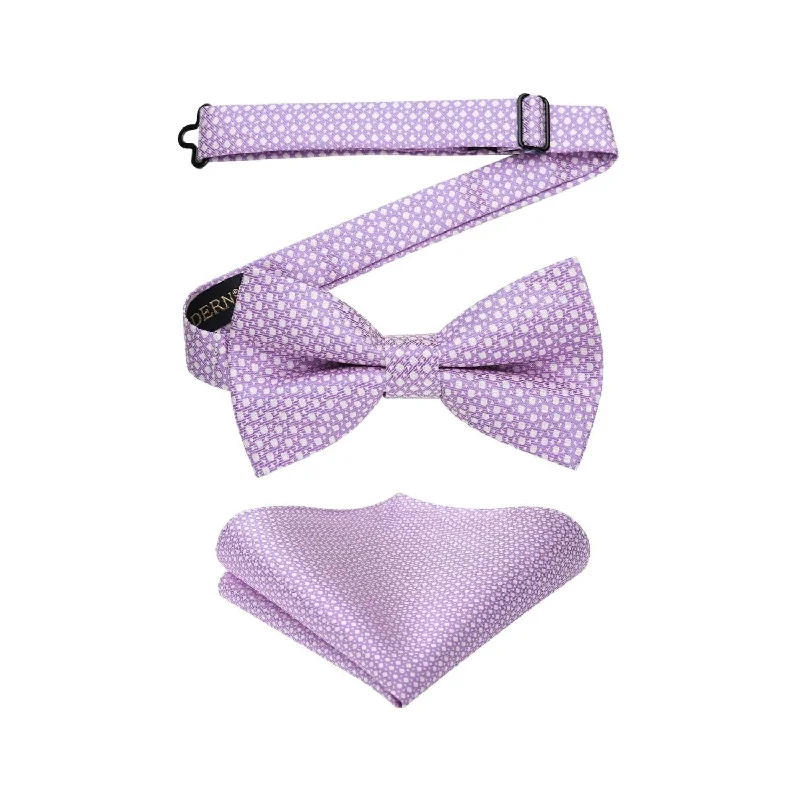 Designer men's tie with sophisticated colors-Houndstooth Pre-Tied Bow Tie - 01-PURPLE1