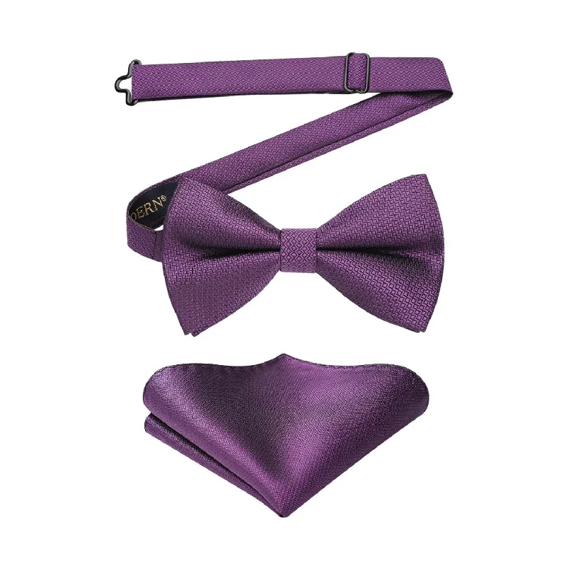 Best men's tie for elegant dinner parties-Houndstooth Pre-Tied Bow Tie - 01-PURPLE2