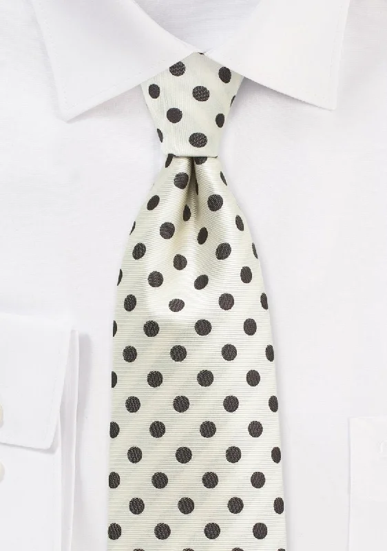 Men's tie with a solid color for interviews-Ivory and Brown Polka Dot Necktie