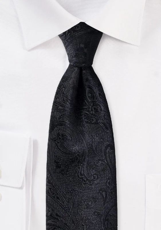 Best silk tie for men's business events-Jet Black Proper Paisley Necktie