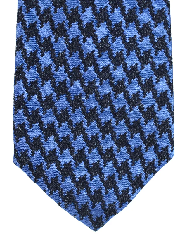 Men's tie for a sophisticated brunch event-Kiton Sevenfold Tie Midnight Blue Houndstooth - Wool Silk