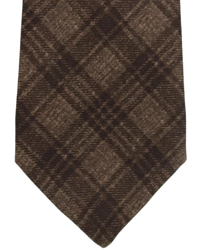 Men's tie for elegant outdoor events-Kiton Silk Tie Brown Gingham Check - Sevenfold Necktie