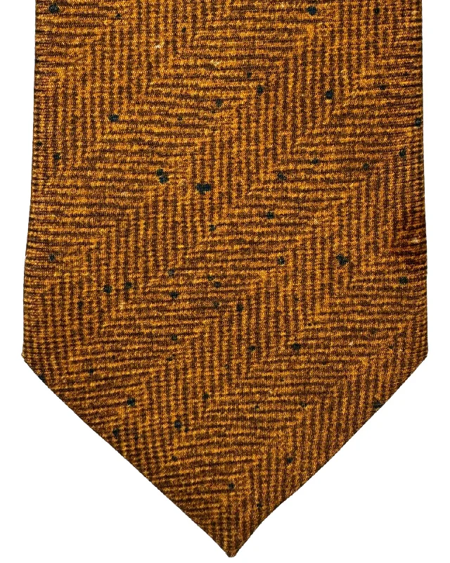 Classic men's tie with diamond texture-Kiton Silk Tie Brown Herringbone - Sevenfold Necktie