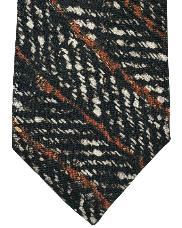 Best men's silk tie for formal events-Kiton Silk Tie Dark Brown Herringbone Stripes Design - Sevenfold Necktie SALE