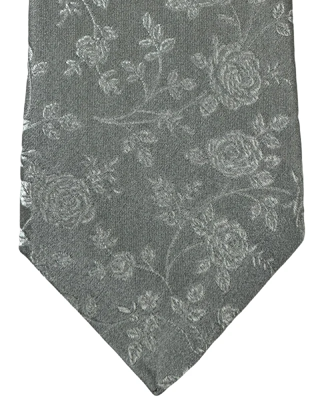 Men's tie for stylish office attire-Kiton Silk Tie Gray Silver Floral Design - Sevenfold Necktie