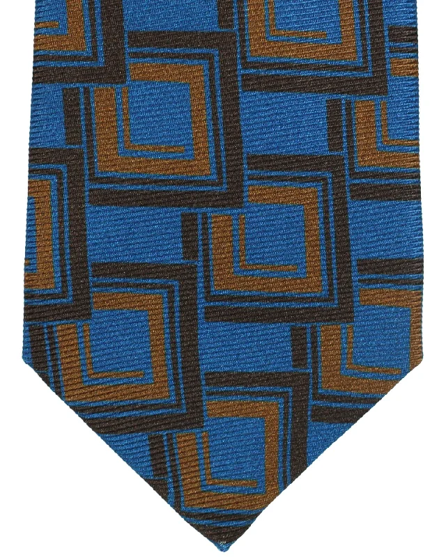 Men's tie with fine linen fabric for summer-Kiton Silk Tie Royal Blue Brown Geometric - Sevenfold Necktie SALE