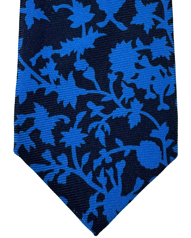 Best tie for weddings with bold patterns-Kiton Tie Dark Blue Royal Blue Floral - Sevenfold Necktie