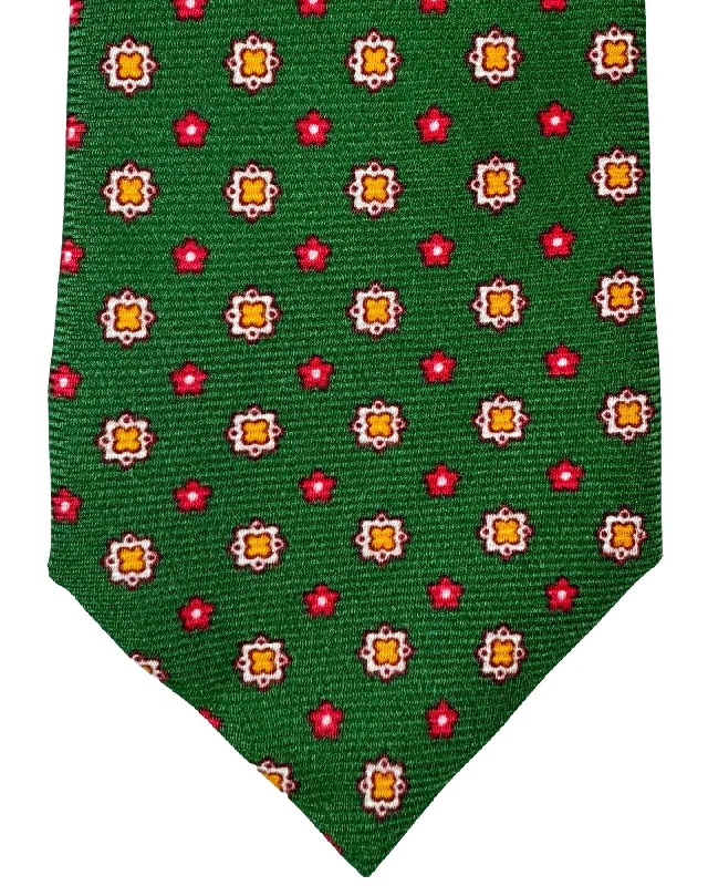 Classic men's tie with a minimalistic design-Kiton Tie Dark Green Mini Flowers - Sevenfold Necktie