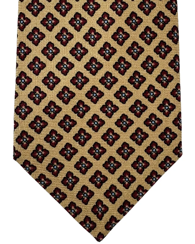 Men's tie with vibrant geometric shapes-Kiton Tie Dark Taupe Maroon Geometric Flowers- Sevenfold Necktie