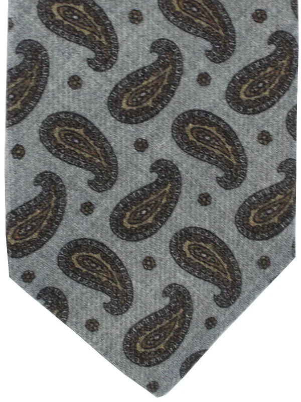 Designer tie with geometric shapes for work-Kiton Cashmere Tie Gray Paisley Design - Sevenfold Necktie SALE