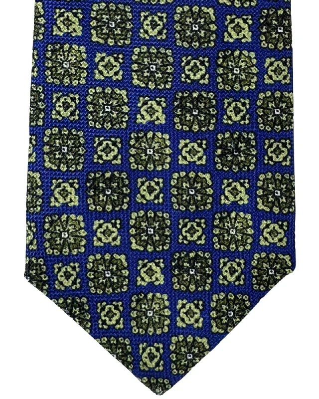 Men's tie with a vibrant floral print-Kiton Tie Purple Forest Green Medallions - Sevenfold Necktie SALE