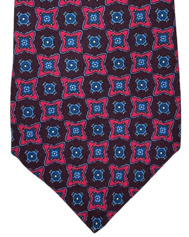 Men's tie with bold accents for weddings-Kiton Tie Purple Pink Medallion Design - Luxury Sevenfold Necktie