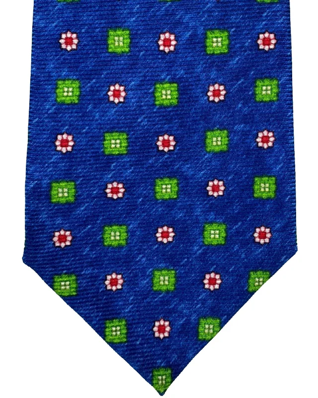 Men's tie with intricate woven patterns-Kiton Tie Royal Blue Green Red Mini Flowers - Sevenfold Necktie