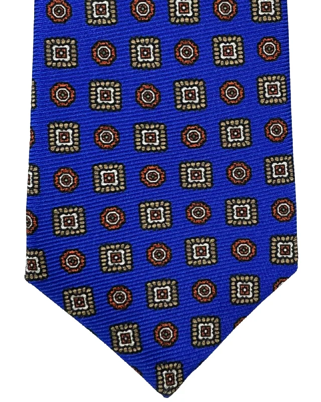 Men's tie with rich blue tones for events-Kiton Tie Royal Blue Medallions - Sevenfold Necktie