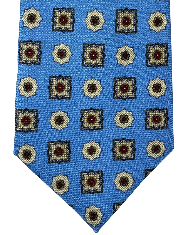 Luxury men's tie with velvet texture-Kiton Tie Sky Blue Flowers - Sevenfold Necktie